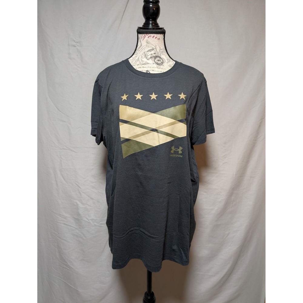 Under‎ Armour Freedom Gray Graphic Cotton T-Shirt Tan Green Stars Size XL